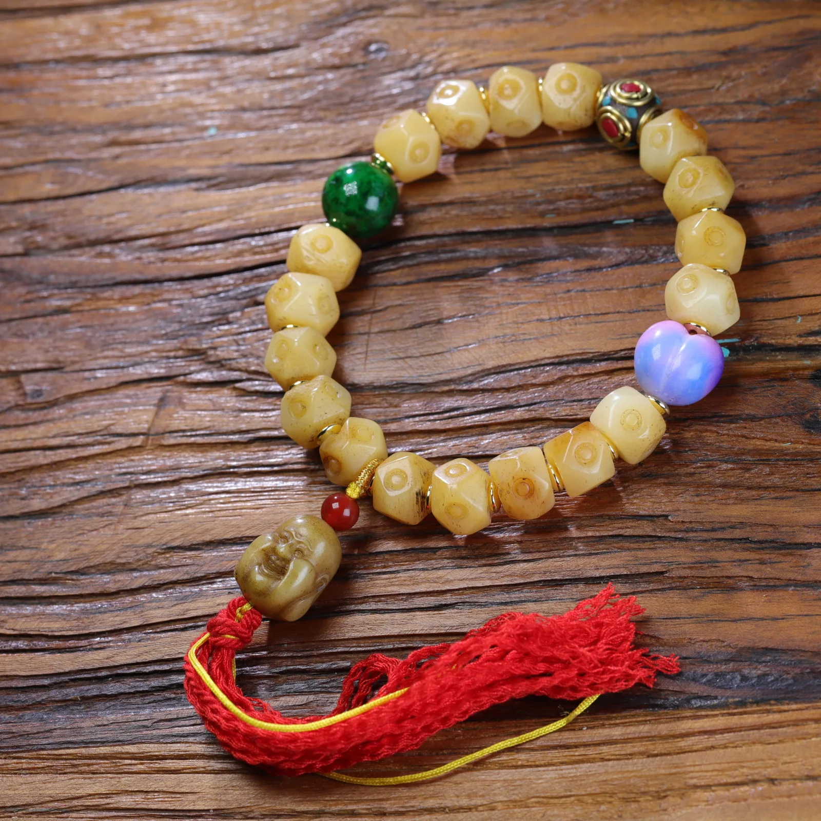 Tibetan yak bone jade material rhombus wrapped bone string DIY turquoise Nanhong accessories tooth bone angle bangles