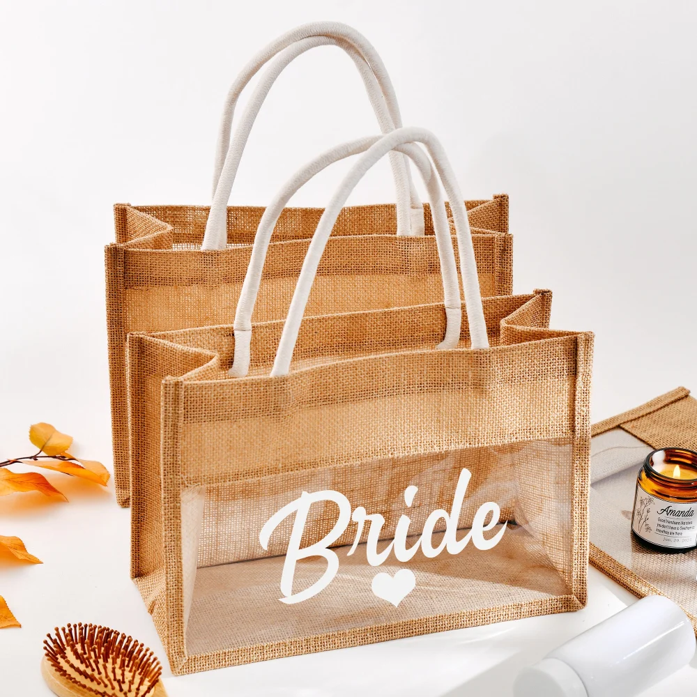 

Personalized Bridesmaid Gift Bags Burlap Beach Bag Bachelorette Party Decor Wedding Favors Custom Name Reusable Shopping Bag