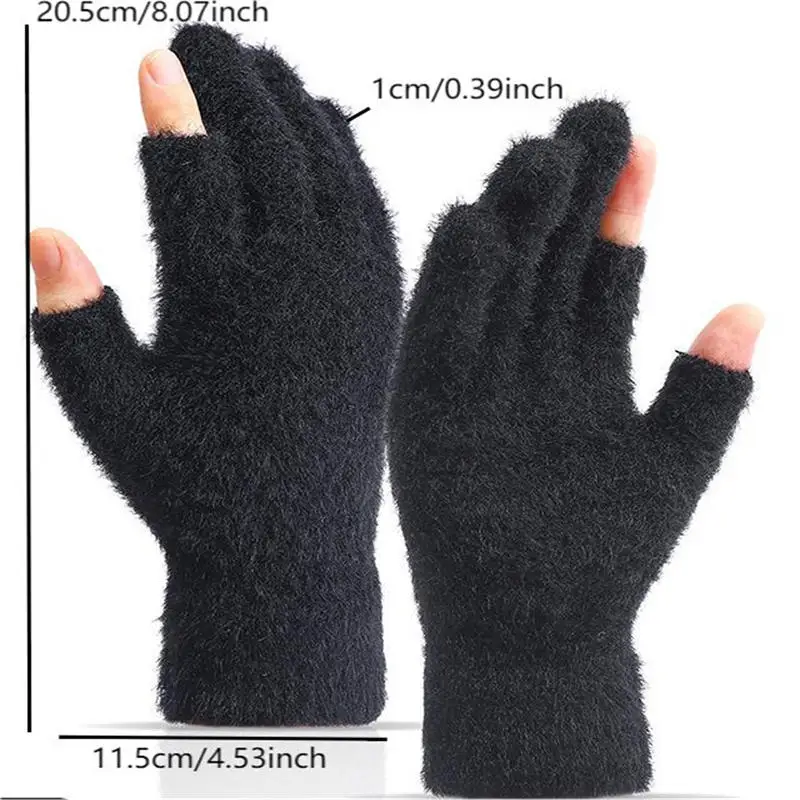 Winter Warmth 2 Exposed Fingers Gloves Thick Soft Knitted Gloves Sliding Screen Outdoors Warmth Cold-proof Mittens For Men Women