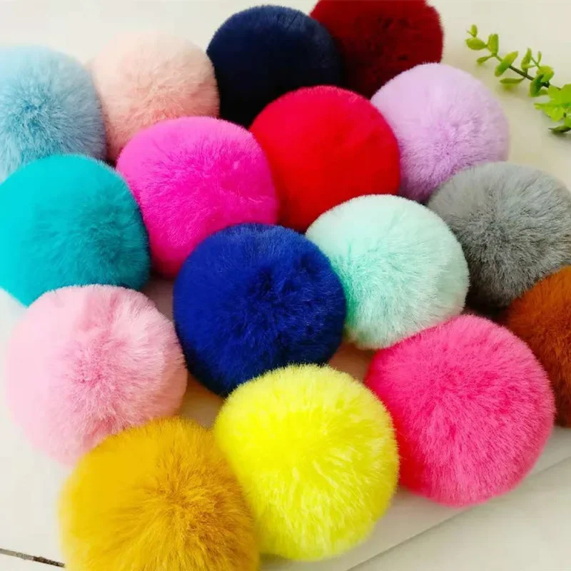 Real Fur Ball 6cm Pompom Keychain Car Pompon Rabbit Fur Ball Keychain Fur DIY Bag Charms with Fluffy Bunny Ponpon