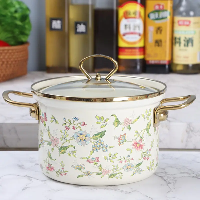 PYH anti-spill enamel thickened soup pot stew pot enamel binaural pot flat bottom heating induction cooker