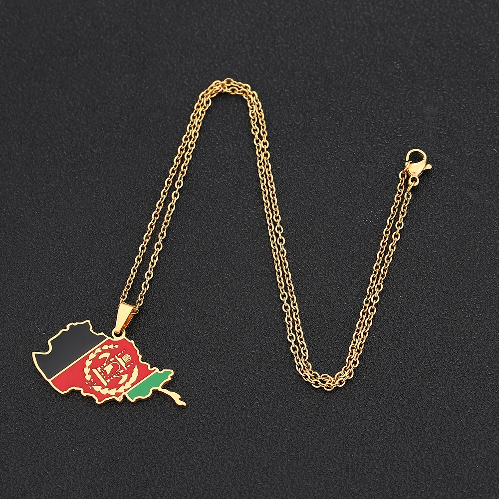 New Afghanistan Map Flag Pendant Necklace Stainless Steel For Women Men Gold Silver Color Charm Fashion Afghan Jewelry Gifts