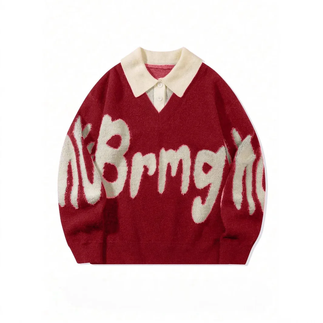 

Мужской женский поддельный свитер из двух частей с лацканами в студенческом стиле, свободный цветной блок с буквенным дизайном для пары, осень-зима