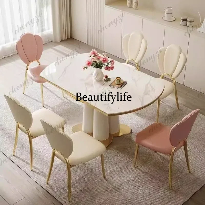 M138 Mesa Redonda de Mármol para Comedor, Muebles de Cocina Modernos de Lujo, Mesa de Comedor Extensible para Sala de Estar, Mesa de Póker