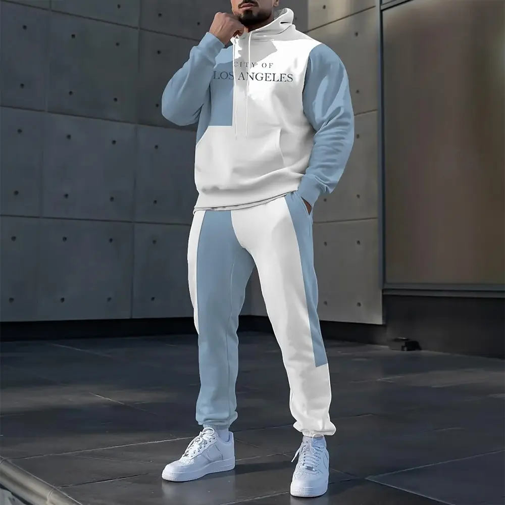 Conjunto de sudaderas y pantalones con capucha de diseño Simple a la moda para hombre, conjuntos de dos piezas cómodos e informales para exteriores, ropa holgada de otoño e invierno