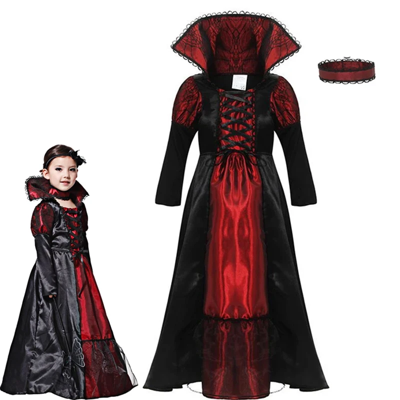 Girls Halloween Multi Style Costume Clown Witch Vampire Dark Horned Dress For Kids Carnival School Stage Cosplay Dress Outfit