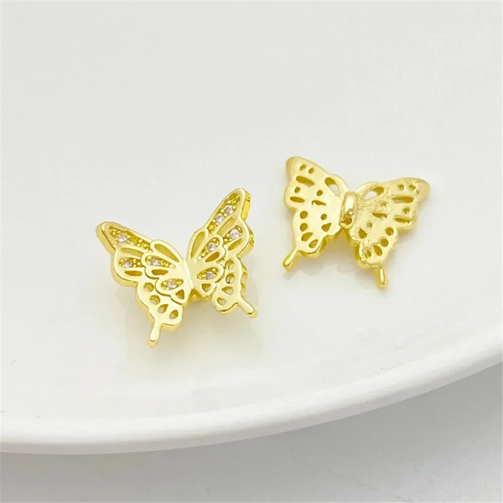 

14K Gold-wrapped Zircon Butterfly Wings Bead Spacer Handmade DIY String Pearl Bracelet Necklace Jewelry Material Accessories