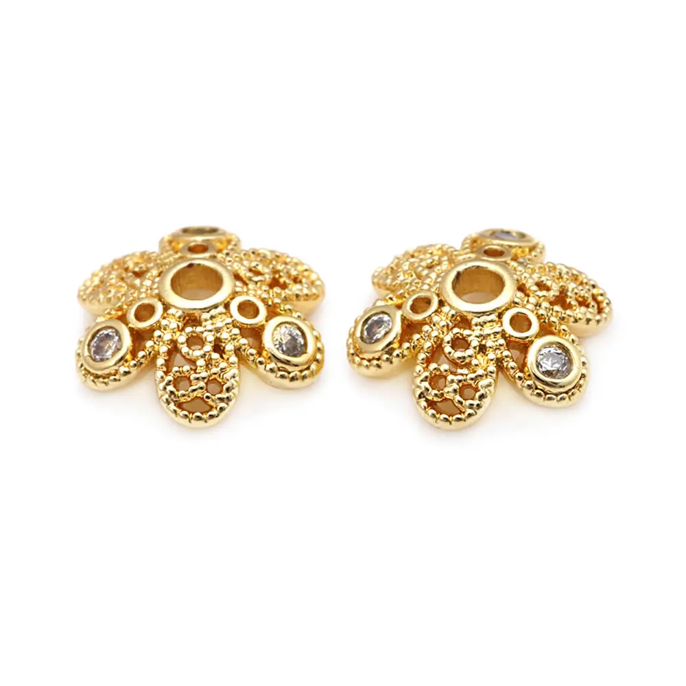 18K Gold Color Brass and Zircon Beads Caps High Quality Diy Accessories Jewellery Making Materials Rosediy official-website