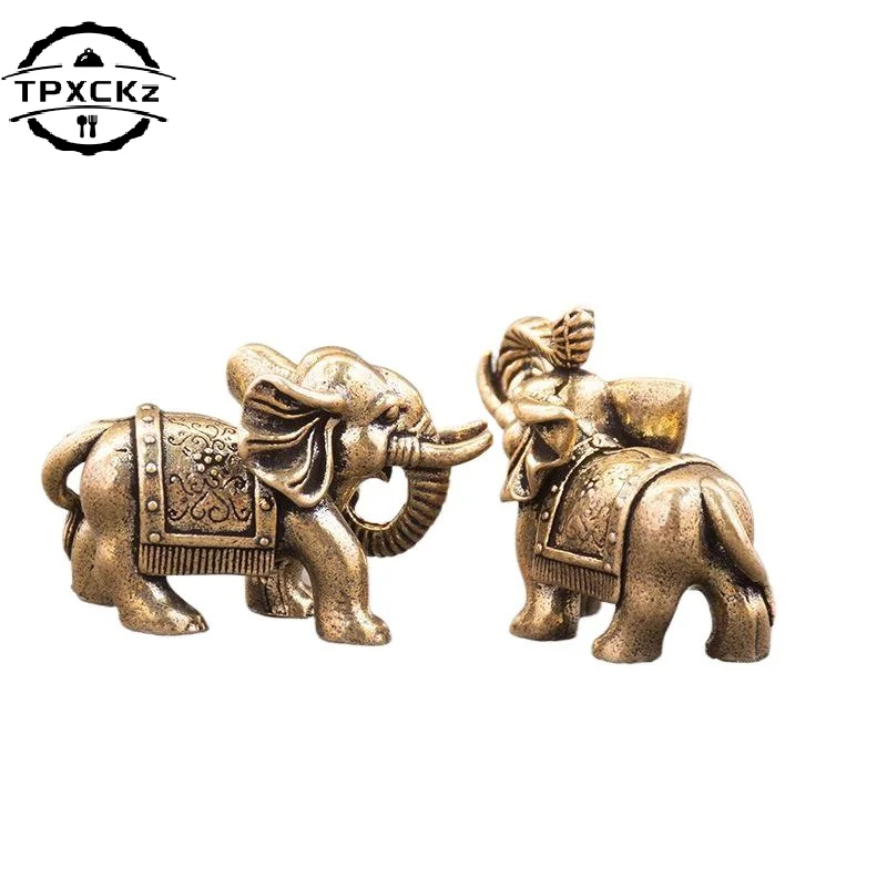 Solide Kupfer Tier Handwerk Antike Bronze Miniatur Elefanten Figuren Tee Haustier Tisch Ornament Dekorationen Wohnkultur Wohnzimmer