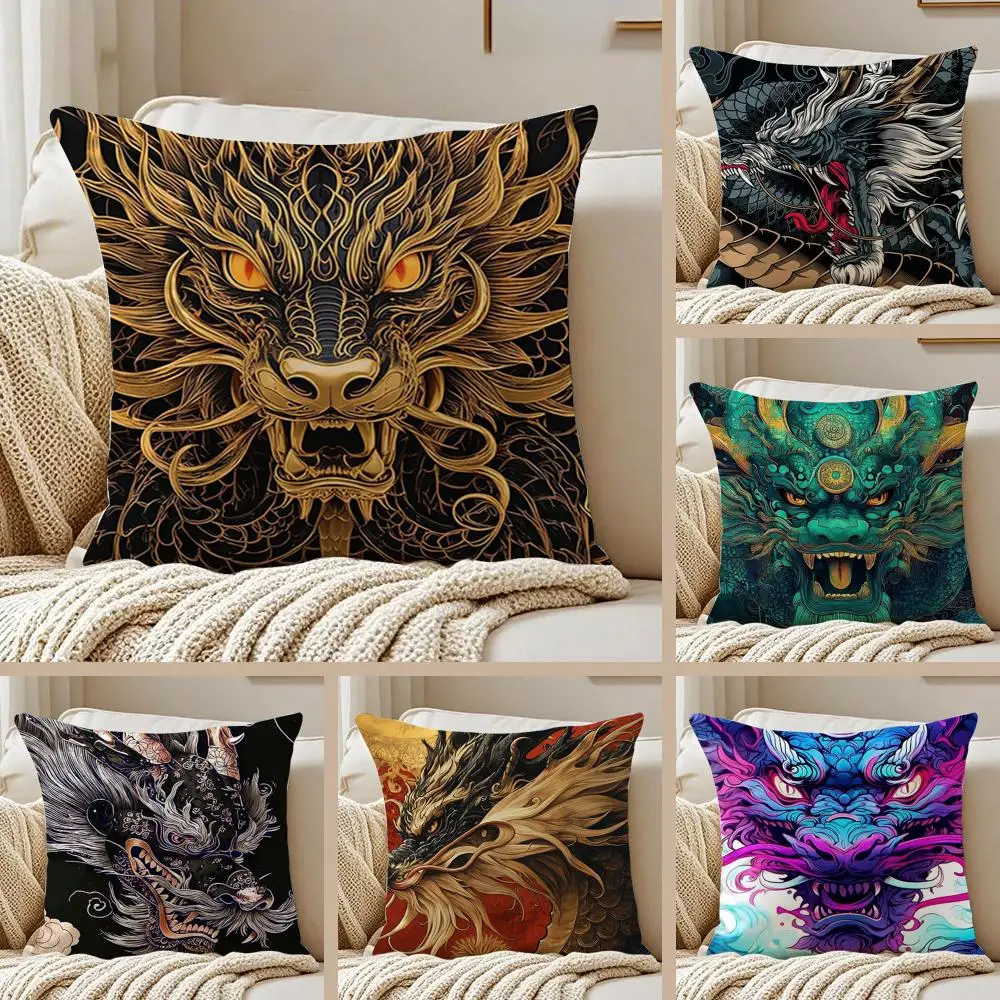 Mythical Graphic J-Japanese Dragon Cushion Cover Pillowcase Anti-dustmite Invisible Zipper Short Plush Sofa Cushion