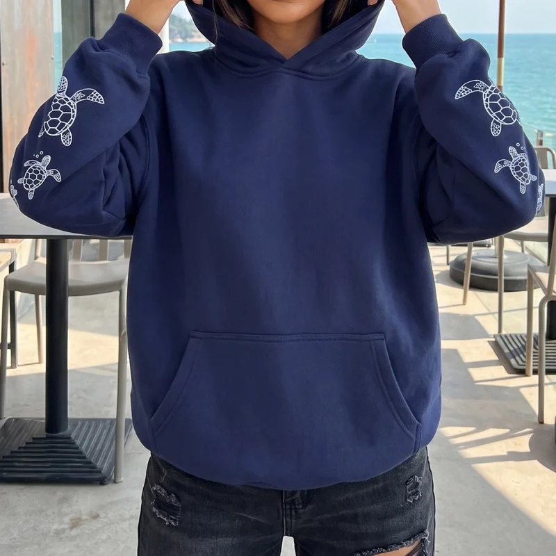 Women Teens Cute Oversized Hoodies Turtle Embroidered Long Sleeve Sweatshirt Pullover Y2k Aesthetic Preppy Streetwear