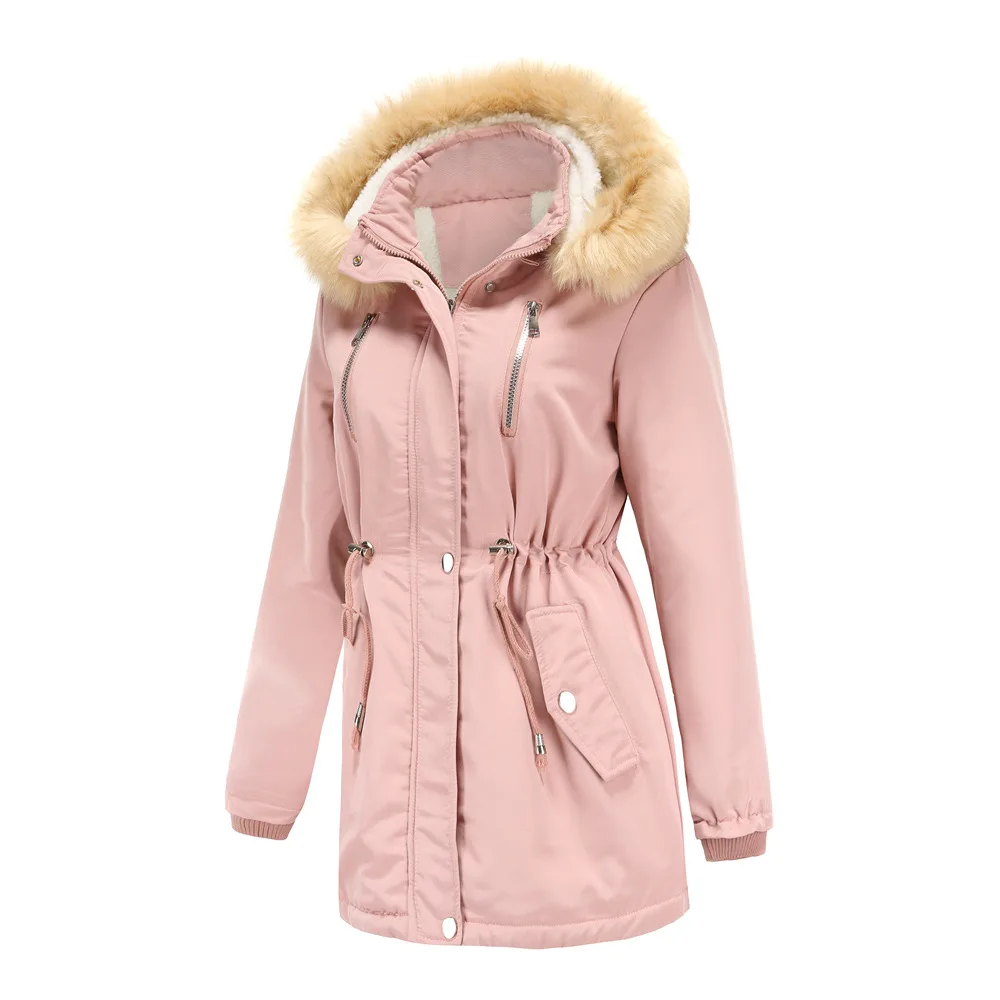 Chaqueta de invierno para mujer, Parkas, Chaqueta de algodón cálida, Cuello de piel con capucha, abrigos de plumas de ganso blanco para mujer,