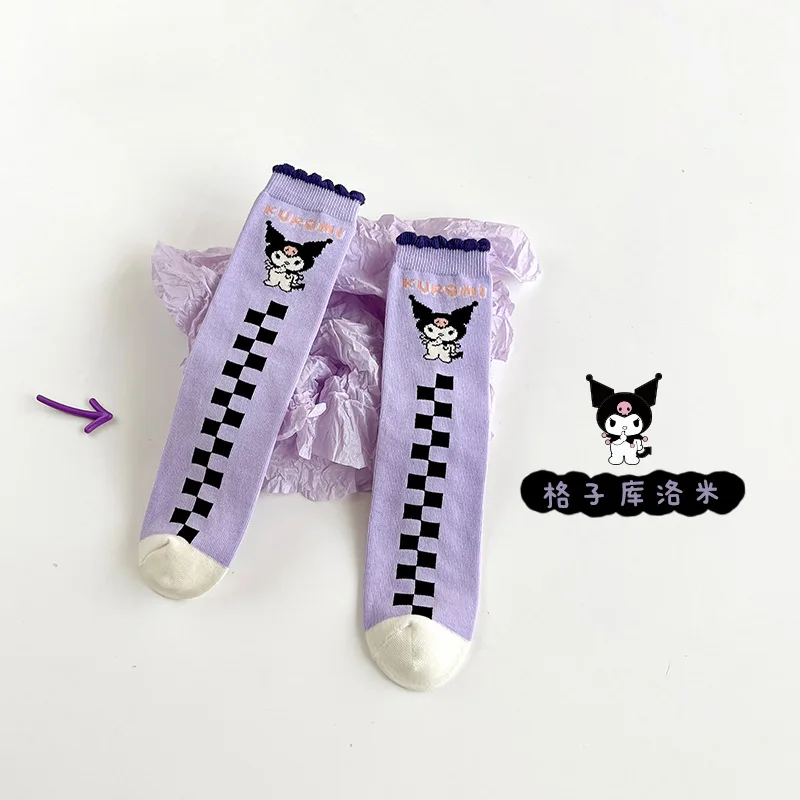 Sanurgente-Chaussettes mi-mollet pour filles, dessin animé Kuromi, longues, mignonnes, princesse