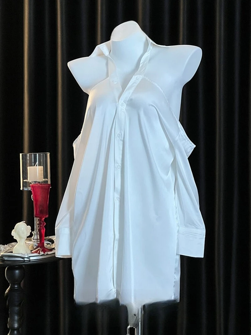 

High-End Ice Silk Cutout Halter Shirt,Masculine Mixed Feminine Allure Design,Seductive Elegant Homewear for Women