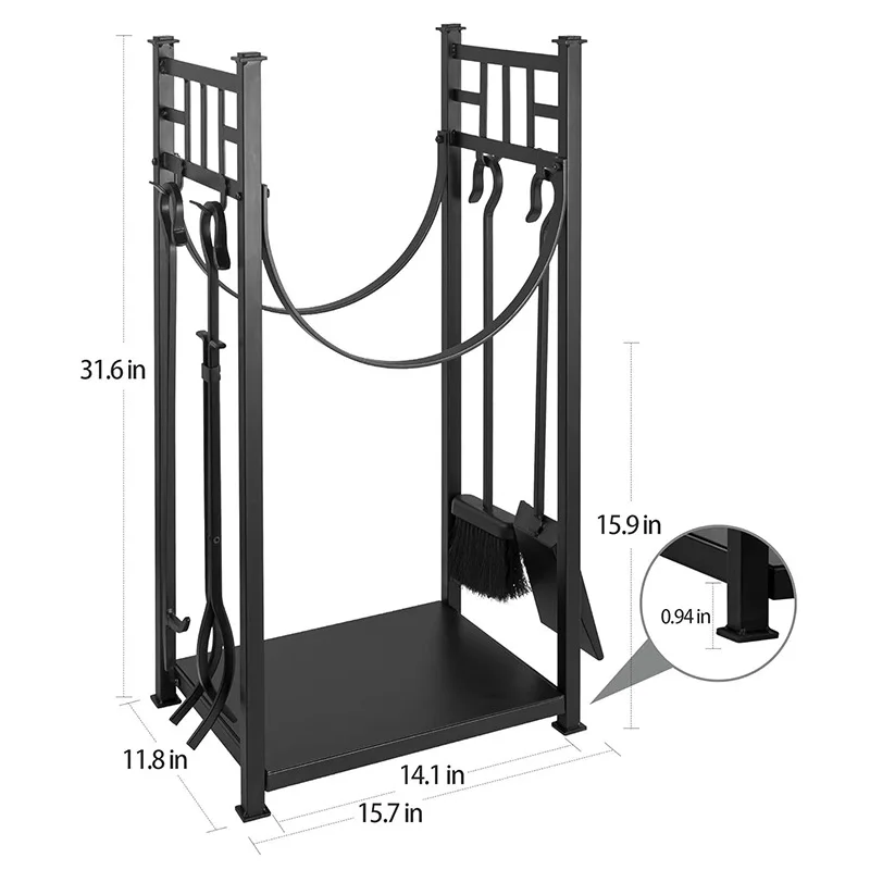 

Большая подставка для дров с набором инструментов для камина, деревянная рама для использования внутри помещений с отсеком для хранения инструментов, кованая сталь