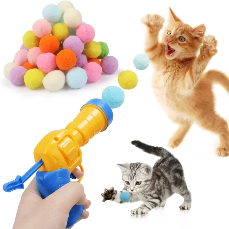 1 Set Cat Plush Toy Gun Plush Launcher Silent Interactive Tool Mini Shooting Gun Games Stretch Plush Ball Toys Pet Supplies