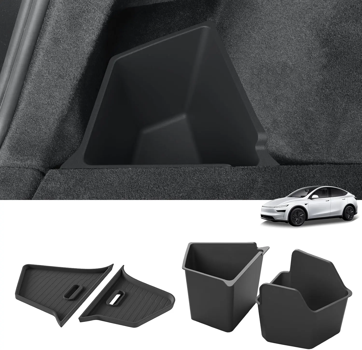 

LUCKEASY Rear Trunk Storage Bins for Tesla Model Y Juniper 2025-2026 Trunk Side Bins with Lids Garbage Bins 2025.03-Present