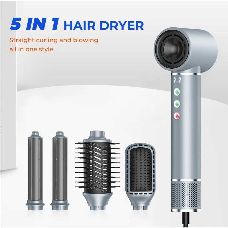 High Speed Multifunctional 5in1 Hot Air Comb Hair Dryer Hair Straightener 11W Brushless Motor 200Million Negative Ion Curly Hair