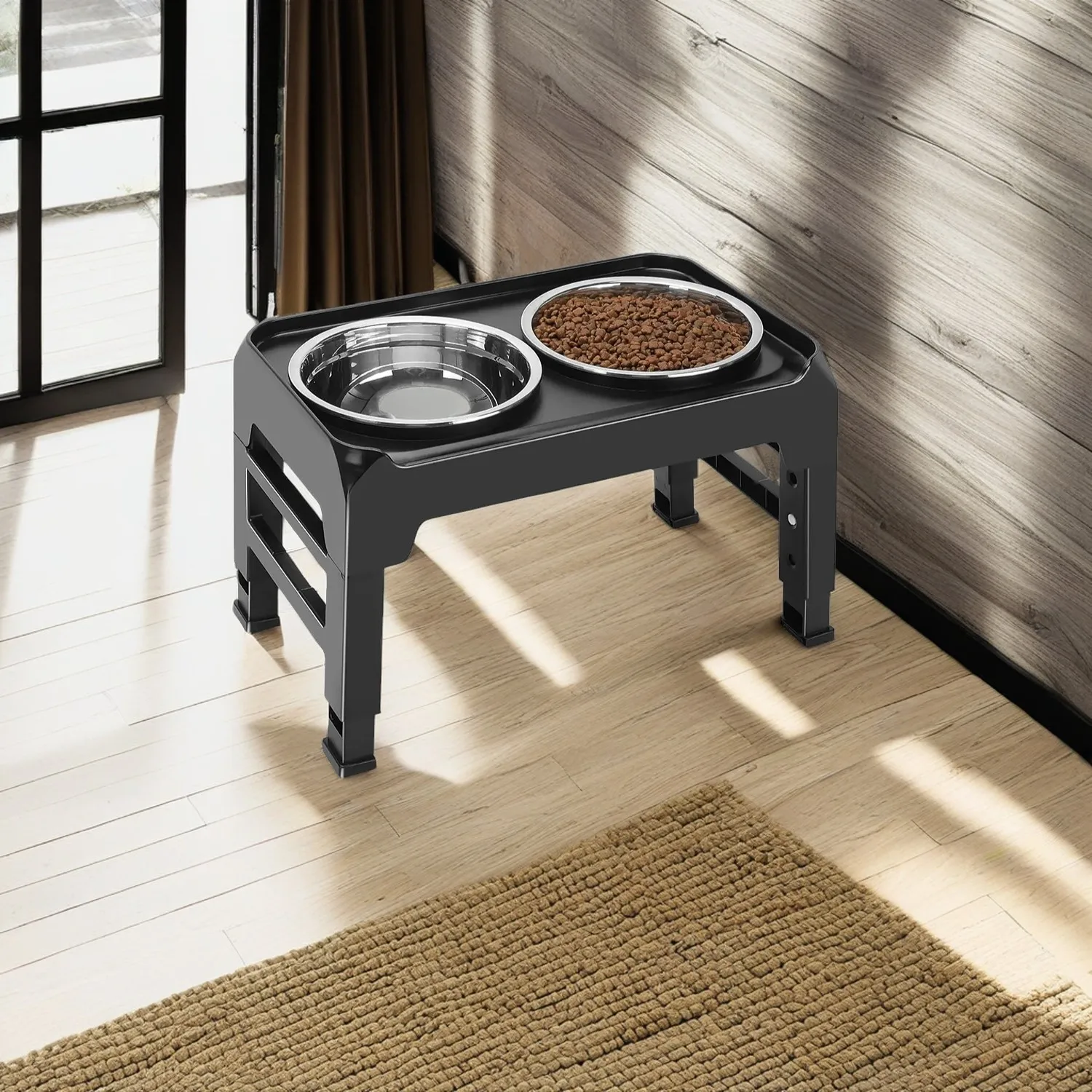 Elevated Adjustable Raised Dog Bowl Stand with 2 Stainless Steel Dog Food Bowl non-slip Dog Feeder for Large Medium Dog