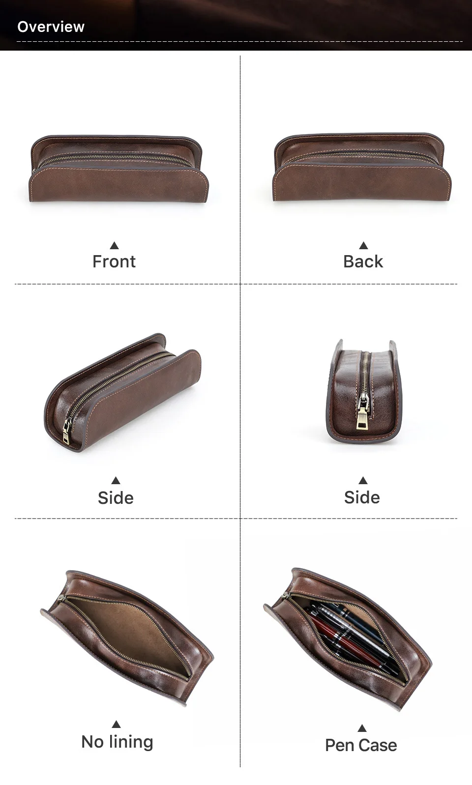 1 قطعة حقيبة أقلام رصاص من جلد البقر السميك اليدوية سعة كبيرة مكتب الطالب سستة الإبداعية القلم حقيبة التخزين اللوازم المكتبية المدرسية