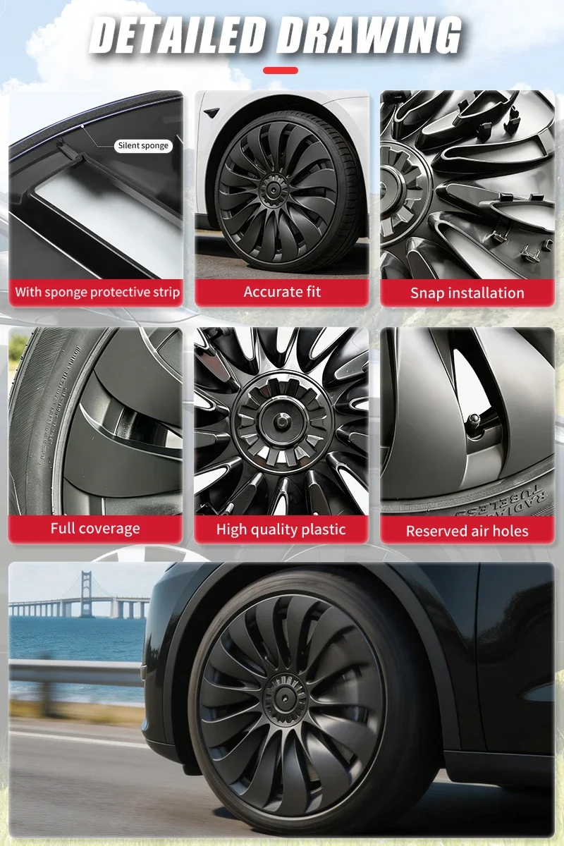 Für Tesla Model Y Juniper Standard 18 Zoll 4 Stück Vollrand-Apertur-Radabdeckung Radkappen Leistungs-Ersatzteile Zubehör 2026 – Detail 4
