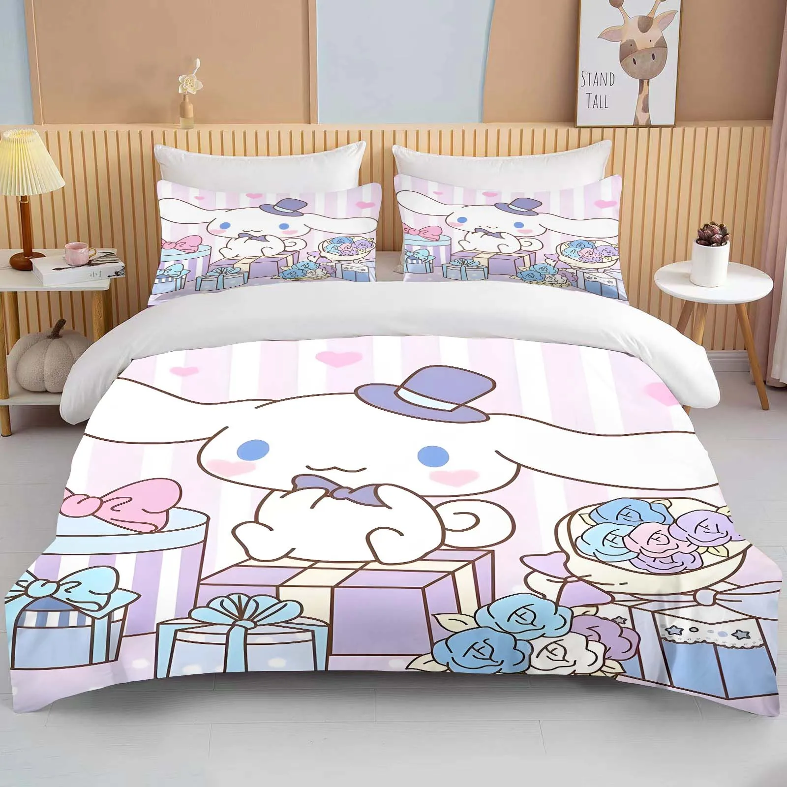 Imagem -05 - Sanrio Cinnamoroll Impresso Bedding Conjunto para Adulto Microfibra Bed Cover Anime Edredon Fronha dos Desenhos Animados Quarto 10 Tamanhos