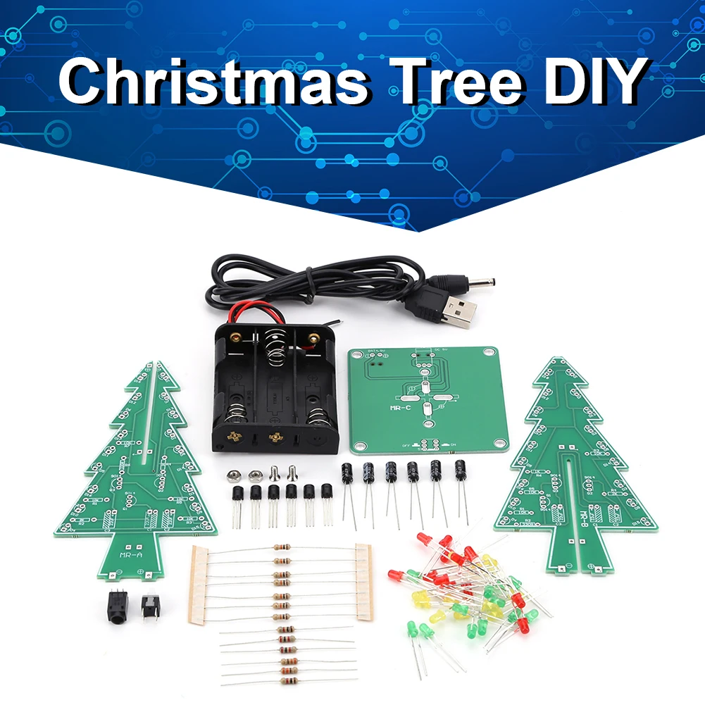 DIY 3D Christmas Tree Soldering Practice Flashing Light Christmas Tree Assemble Kit Christmas Decor 3/7 Color Flashing LED PCB