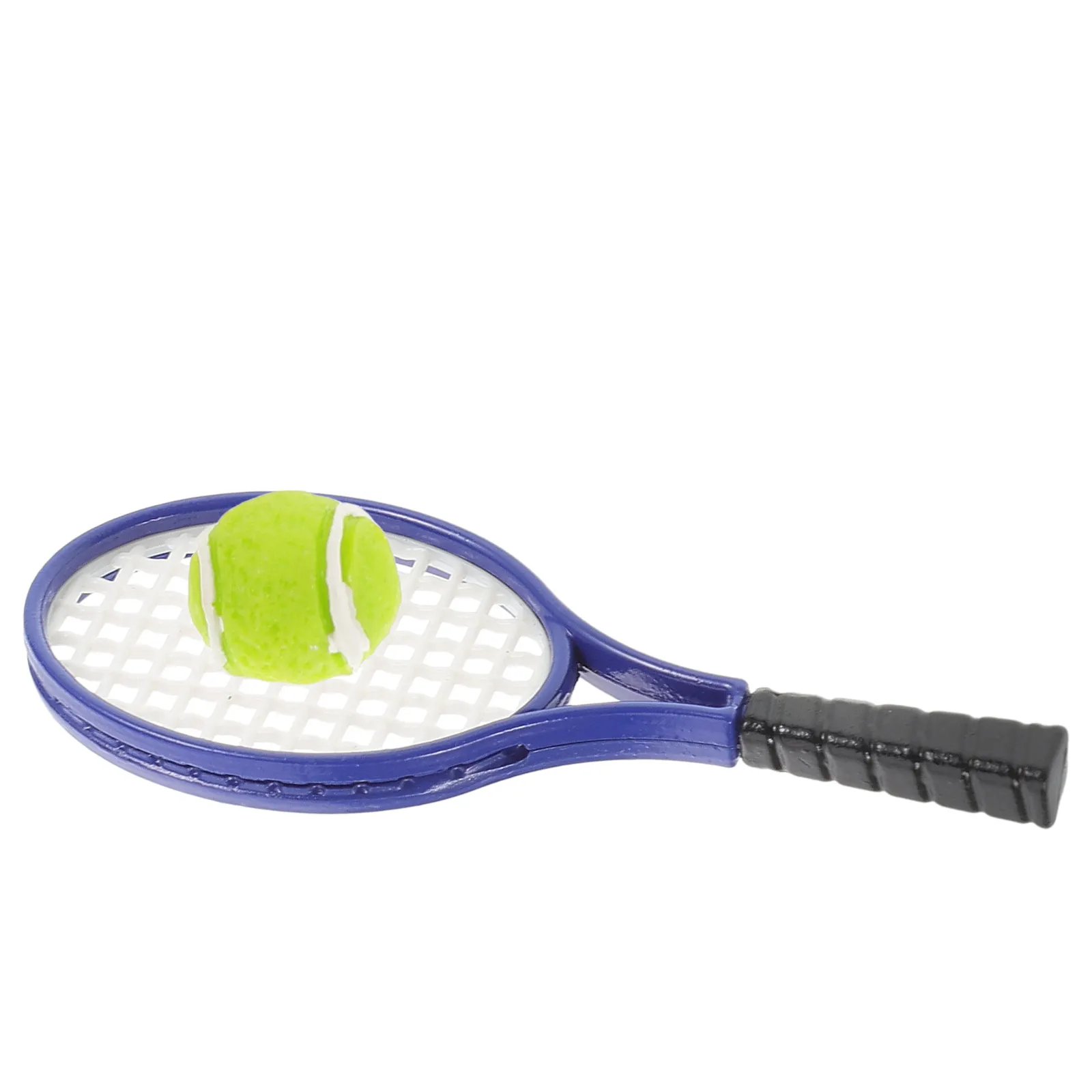 1Set 1:12 Mini Tennis Racket Set with Ball Realistic Miniature Sports Decoration for Dollhouse Scenes Desktop Shelf Kitchen