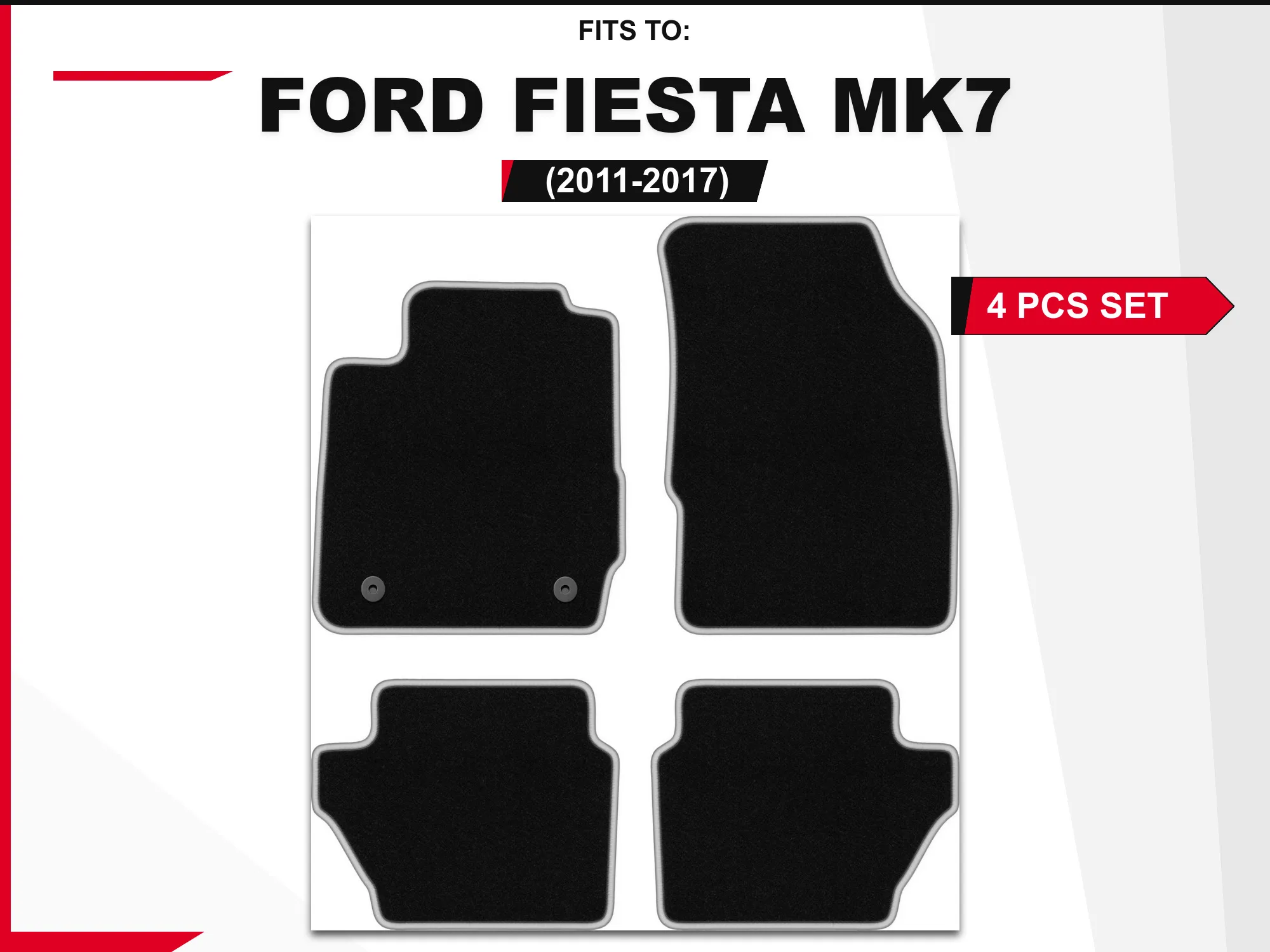 Velour matten voor: Ford Fiesta MK7 2011-2017 hatchback zwart en zilver auto passende automattenset bijpassende autovloerbedekking