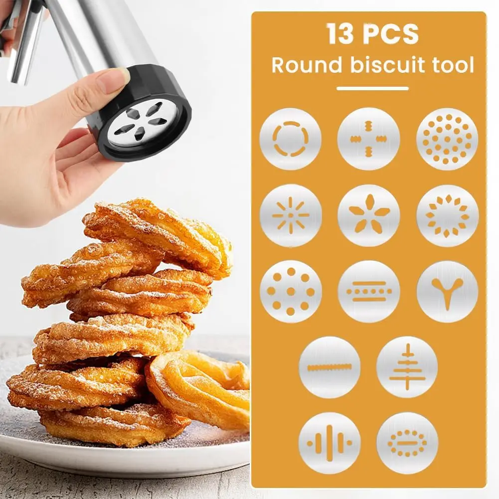 Cookie Press Gun Kit, Stainless Steel Spritz Cookie Press with 13 Discs & 8 Icing Piping Tips, Baking Cookie Maker, Icing Decorating Gun for Cookies Cakes Pastry Dessert Baking Decoration
