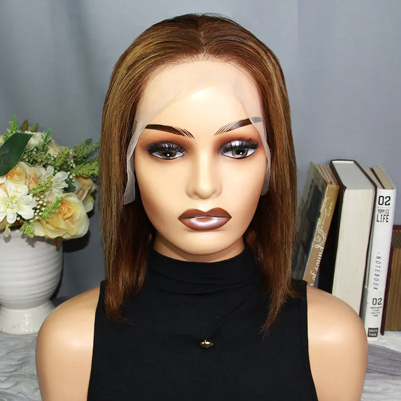 100% Human Hair Bob Wigs Highlight Honey Blonde Ombre 13x4 Lace Front Wigs 4/27 Honey Blonde Wigs Pre Plucked with Baby Hair