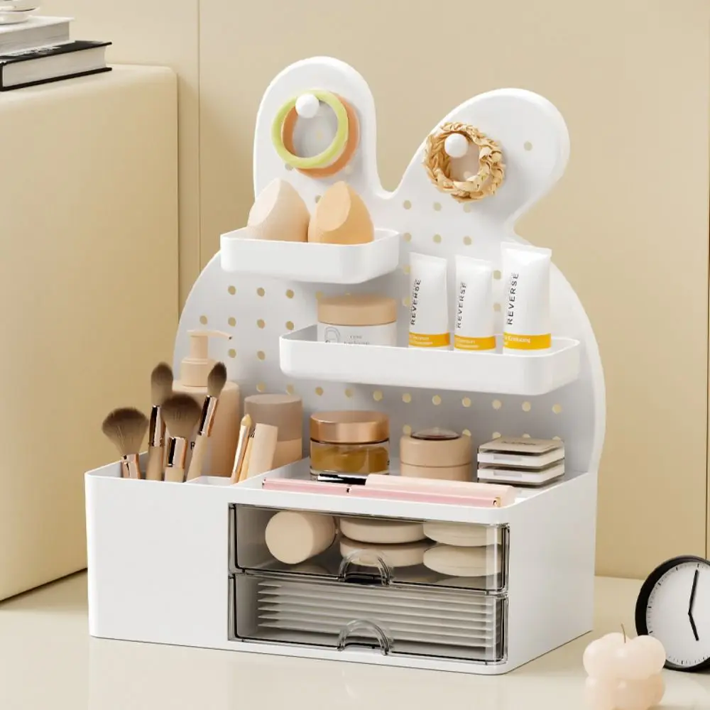 Large Capacity Desktop Organizers with Drawers with 2 Hooks Multifunction Desktop Hole Board Display Stand Rabbits Kawaii