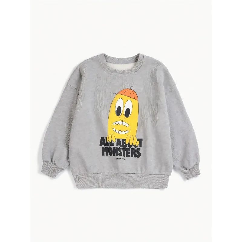 Autumn Kids Hoodies Cartoon Monster Boy Fleece-lined Sweatshirt Baby Tops Children's Clothes Girls Trendy Casual  Hoodie