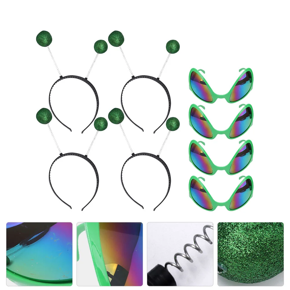 

4 Sets Glasses Headband Funny Party Hair Decor Sunglasses for Men Clothing Look Alien Plastic Hoops Festival Child Man Green