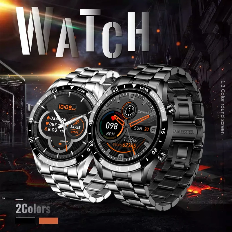

LIGE Luxury Full Circle Touch Screen Smart Watch Men 2026 Bluetooth Call Steel Band Waterproof Sports Fitness Monitor Smartwatch