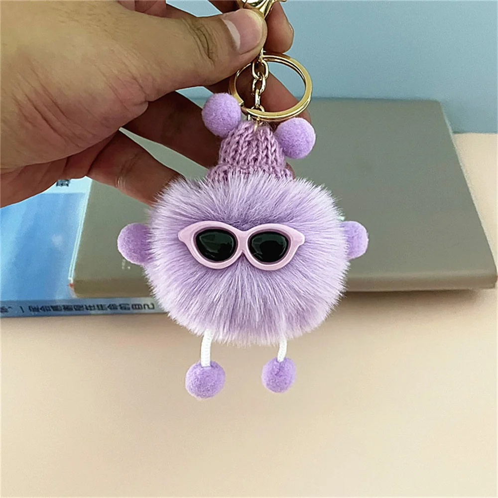 Creative Plush Small Briquettes Keychain Girls Backpack Charm Accessories Multicolor Cartoon Pom Pom Doll With Metal Keyring