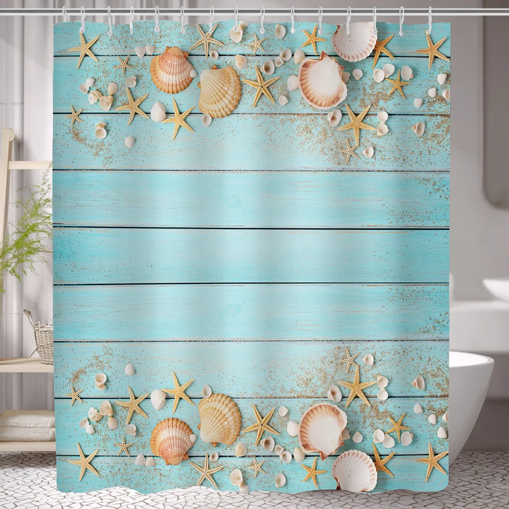 Sea Shell Starfish Style Shower Curtain 3D Printing Fabric Ocean Turtle Bathroom Curtains for Home Decoration Curtain with Hooks