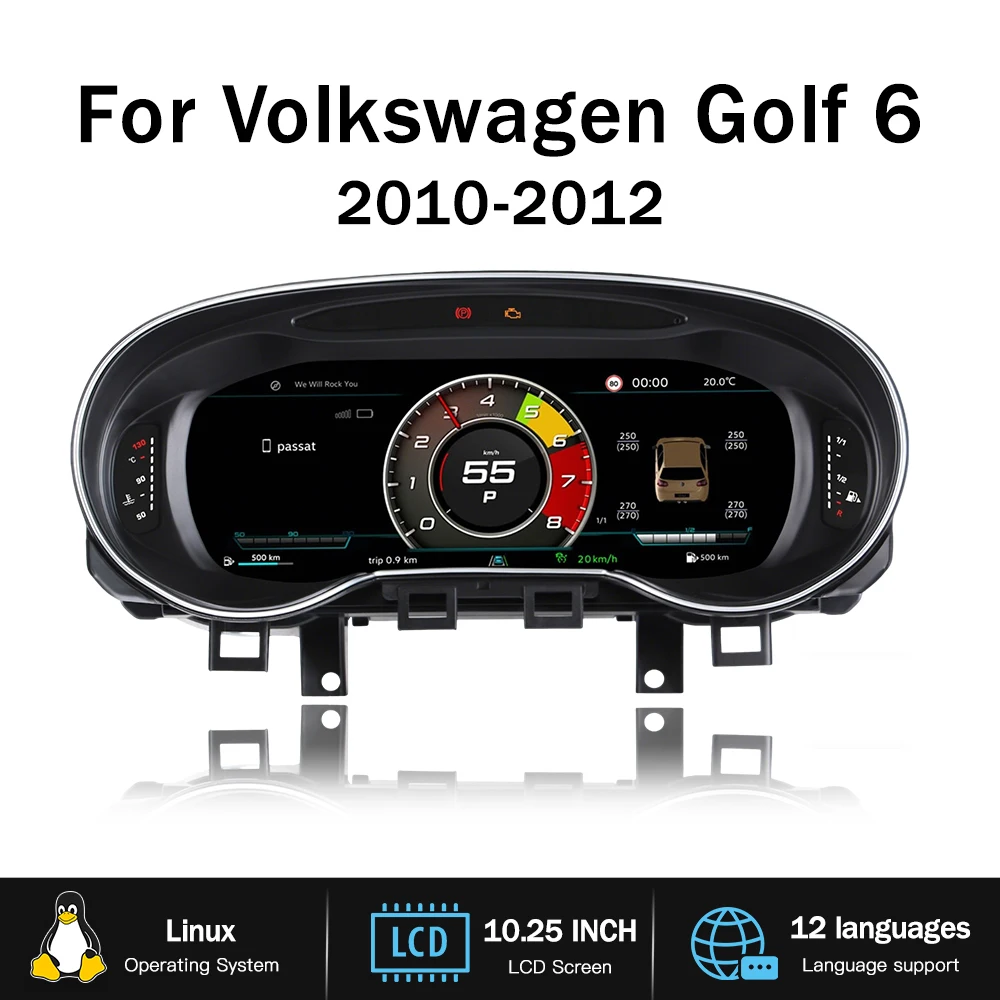 Dashboard Display for VW Volkswagen Golf 6 2010-2012 Odometer Speedometer Virtual Cockpit Digital Cluster CarPlay Android Auto