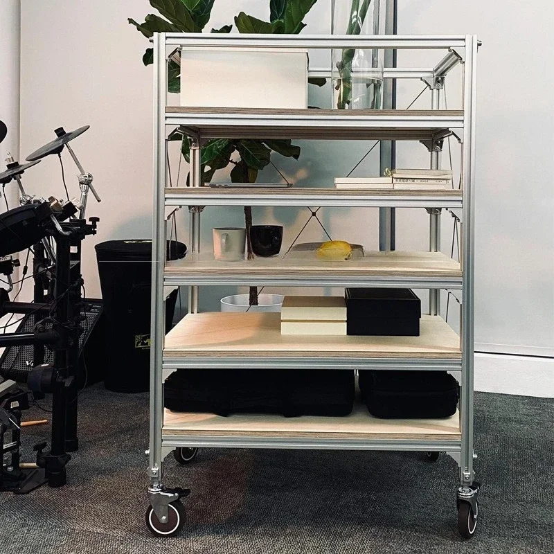 Movable aluminum trolley rack Multifunctional shelf Household floor multi-layer storage rack display