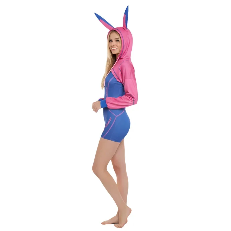

ABC123 Bunny Girl Cosplay Costume Cyber Style Blue Bodysuit Pink Cropped Rabbit Ear Hoodie Women Sexy Jumpsuit Hallowe5,j'8.k/4\