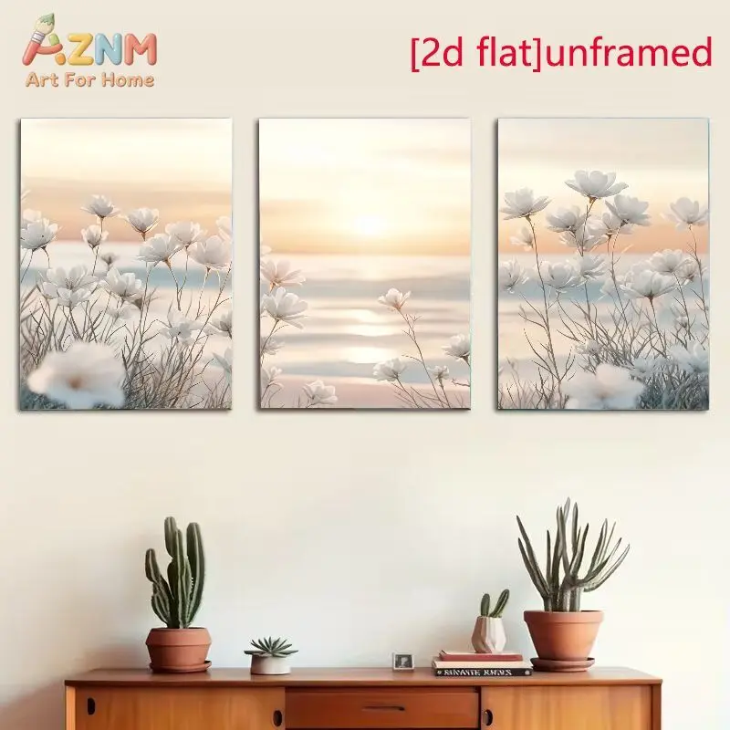 1pc/3pcs Modern Minimalist Canvas Wall Art Featuring Fresh And Soft Riverside White Flowers Perfect for Home Decor