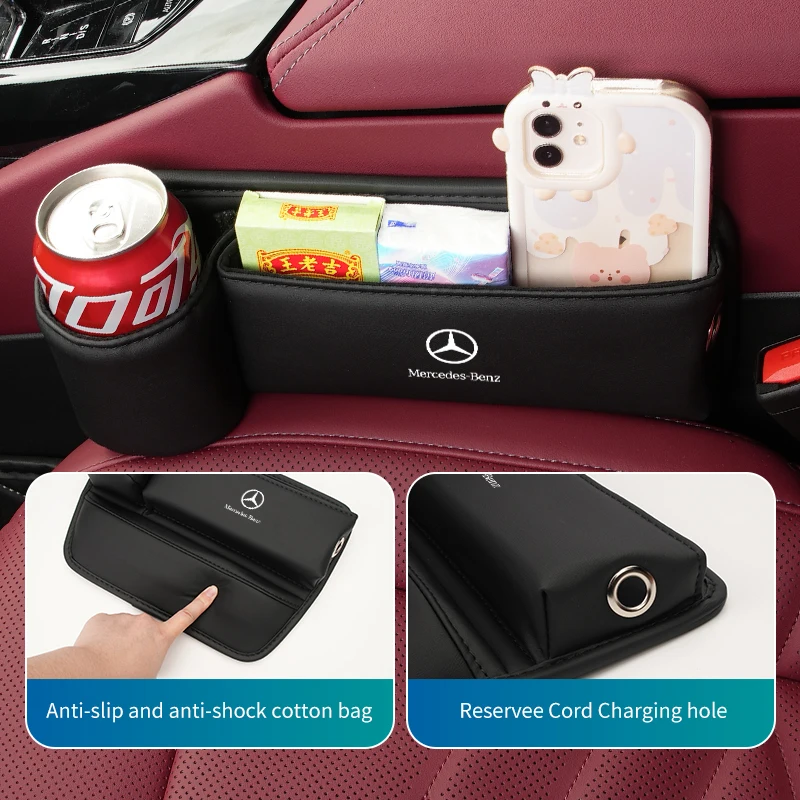 Car Seat Gap Storage Box Pocket Wallet Key Card Cup Phone Holder For Benz W202 W212 W126 W140 W168 W177 CLS GLE GLC GLS CLA