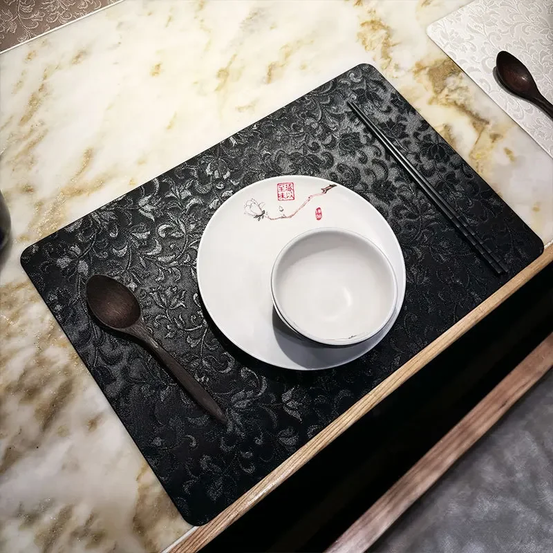 6/4pcs Embossed Placemat Chinese Style Waterproof Oil Proof Heat-insulating Dining Table Decor Mat Home Texture Dining Plate Pad