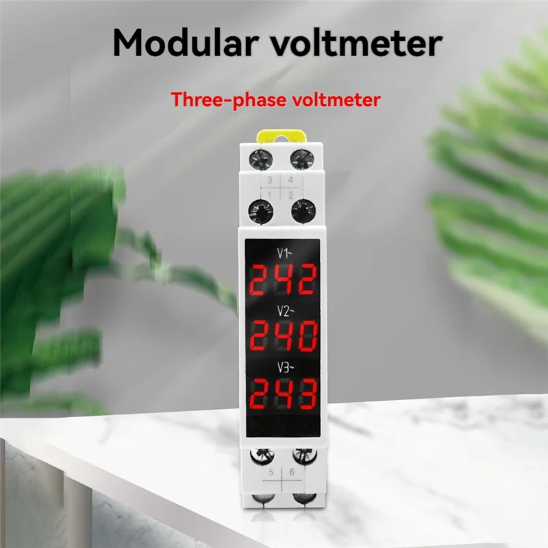 ABWP-BV-3R LED Three Phase Voltmeter Mini Digital Display Modular Voltage Meter 80-500VAC Din Rail V1 V2 V3