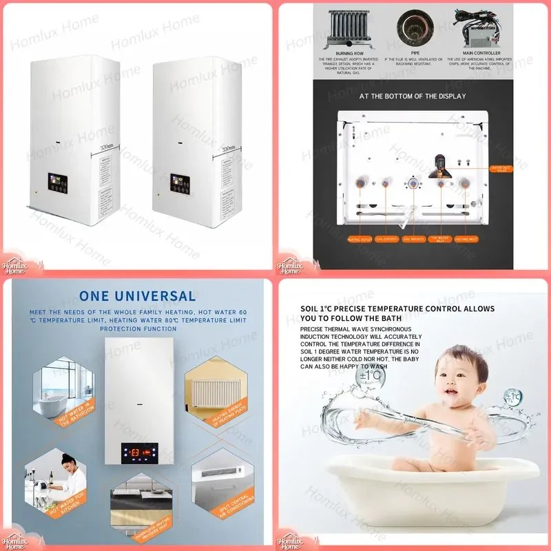 Wall Mounted Natural Gas Convection Heater with Overheat Protection for Home Heating and Hot Water Supply Up to 249 Sq Ft