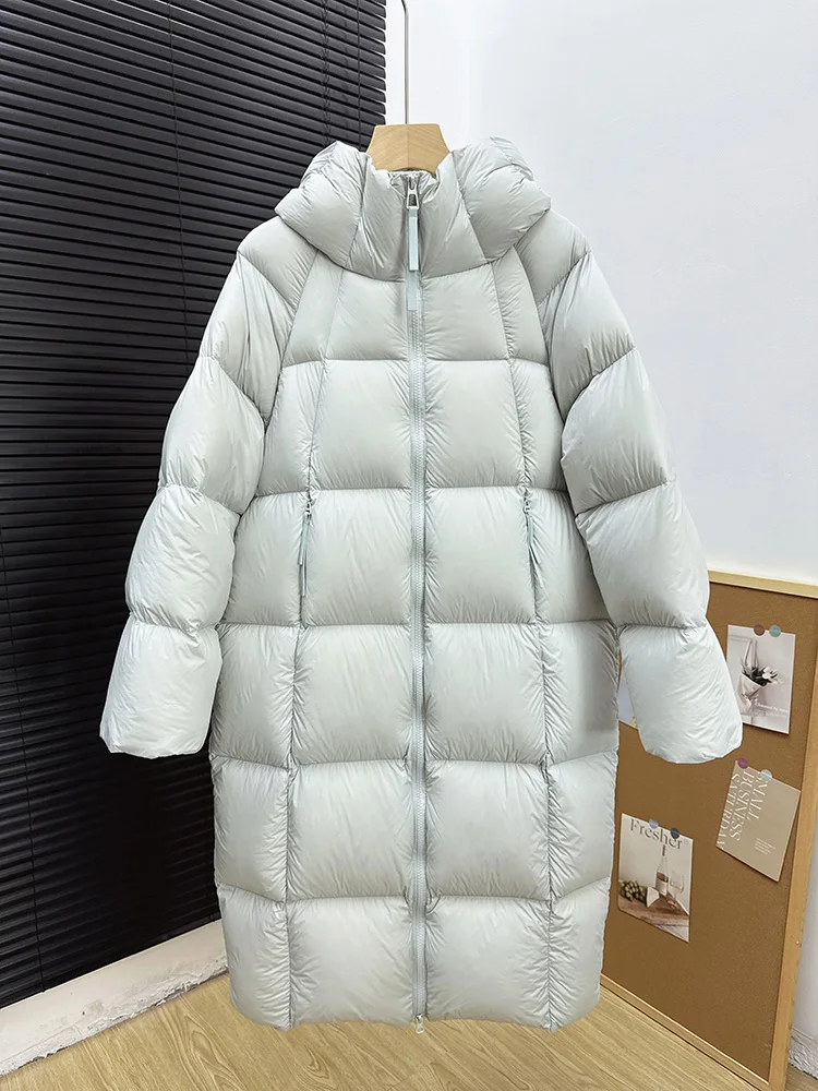 الشتاء -15 ° سترة نسائية طويلة بقلنسوة دافئة بيضاء مبطنة للأسفل في الهواء الطلق بطول الركبة سترة نسائية سميكة وفضفاضة ملابس خارجية باركر #3