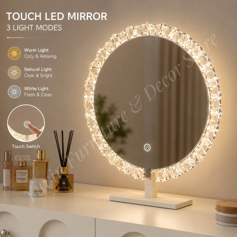 Wholesale Modern Dressing Table Set with LED Touch Mirror Drawers Stool for Bedroom