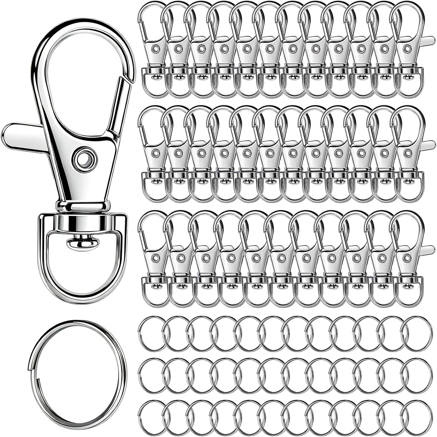 70PCS Lobster Claw Clasps and Key Rings, 35PCS Keychains Clips and 35PCS Key Chain Ring, Keychain Making kit for Key Chain