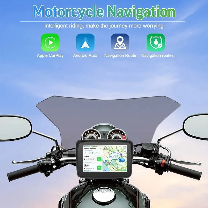 5-calowy przenośny motocyklowy wyświetlacz HD IPX7 Wodoodporny dwukanałowy Bluetooth GPS Bezprzewodowy Apple Carplay Android Auto MotocarPlay