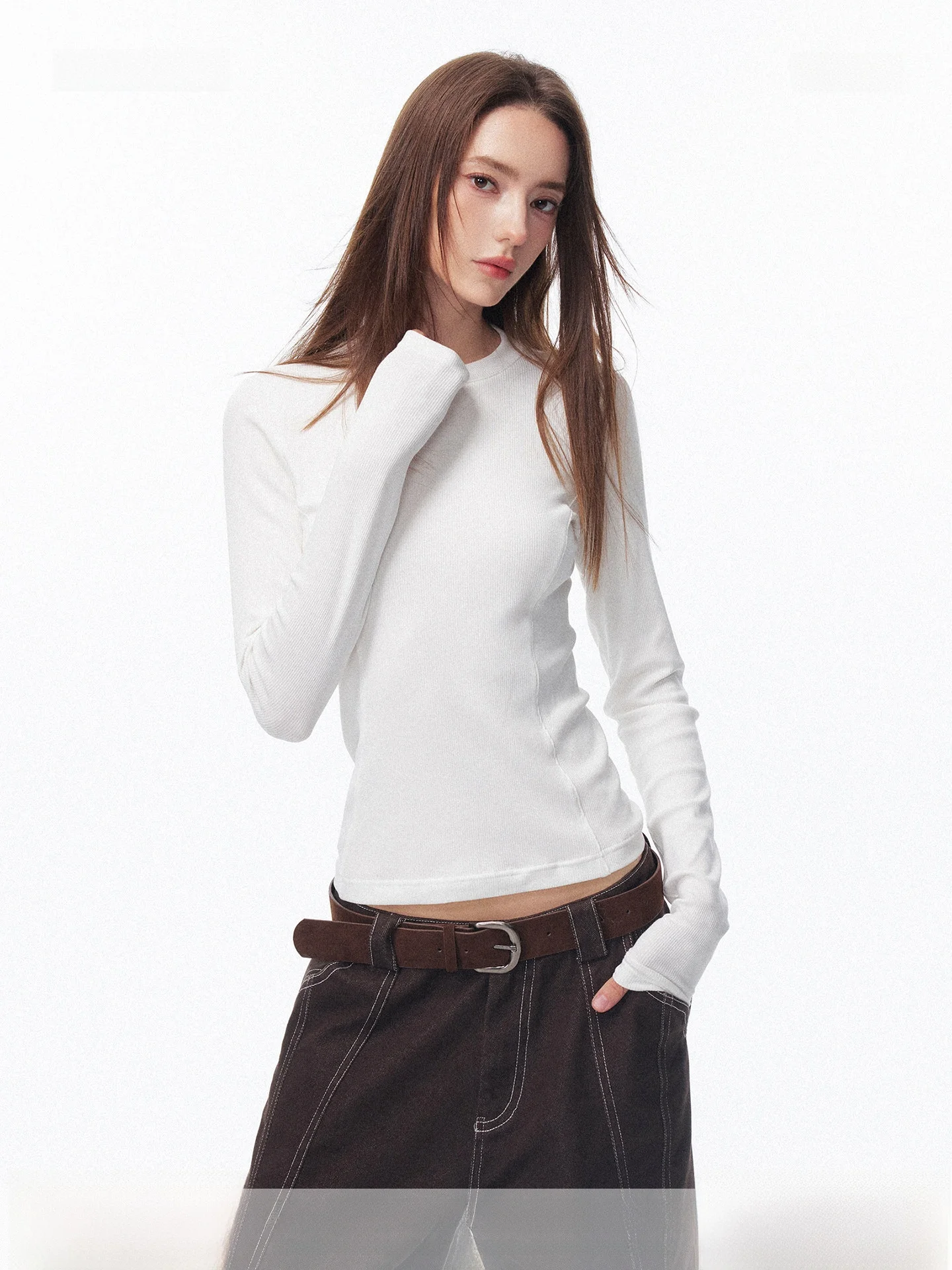 

SEGI Original Design Long Sve Knitted Modal Cotton round Ne Slim Fit Base Layer T-irt Casual Sle Women's Inner Wear